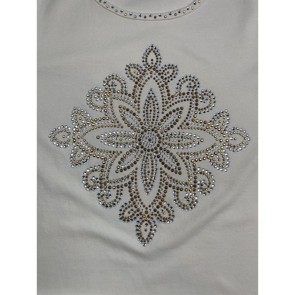 Quaker Factory 3/4 Sleeve Cream Embellished Pullover Top Cotton - Picture 4 of 8